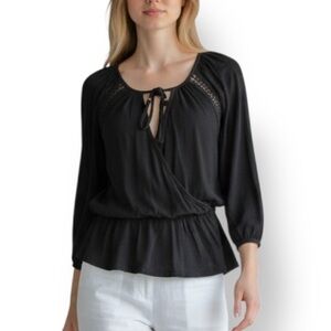 4/$20 Gyspy 05 Black Tie-Front Peplum Knit Top | Size Small